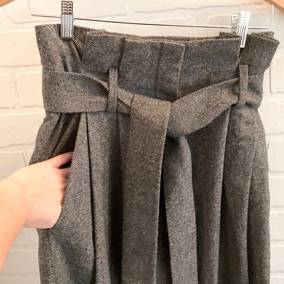 COS Dress Pants Herringbone Gray High waist Wide leg Parachute Darted Wool 4 - Picture 9 of 14